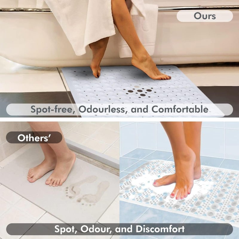 ADO Shower Mat Non Slip, 21x21 inch Square Shower Mats for Inside Shower, Anti-Slip Safety Bathroom Mat with Strong Secure Suction Cups and Drain Holes, Machine Washable (White) - Image 5